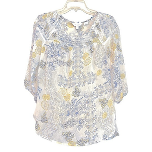 Sm Sheer‎ Lauren Conrad Floral Blouse 3/4 sleeves slit scoop hem